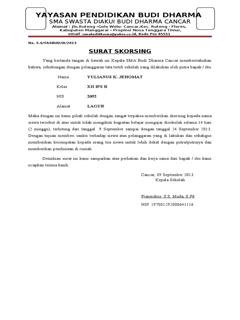 Surat Skorsing Siswa