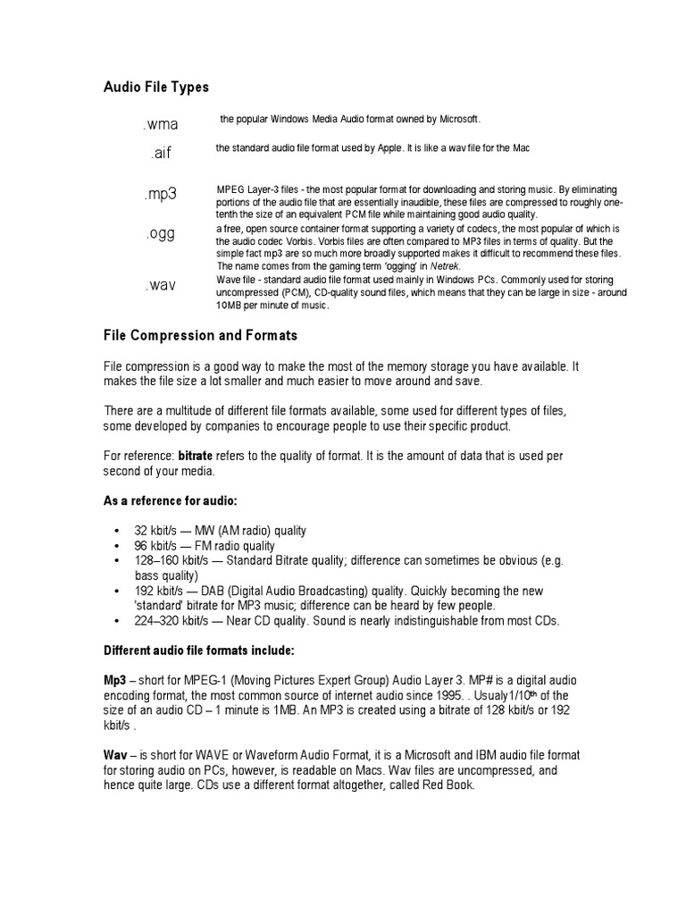 Audio File Types PDF Mp3 Digital Audio