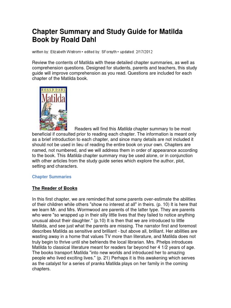 Download Roald Dahl Matilda Book Summary Images