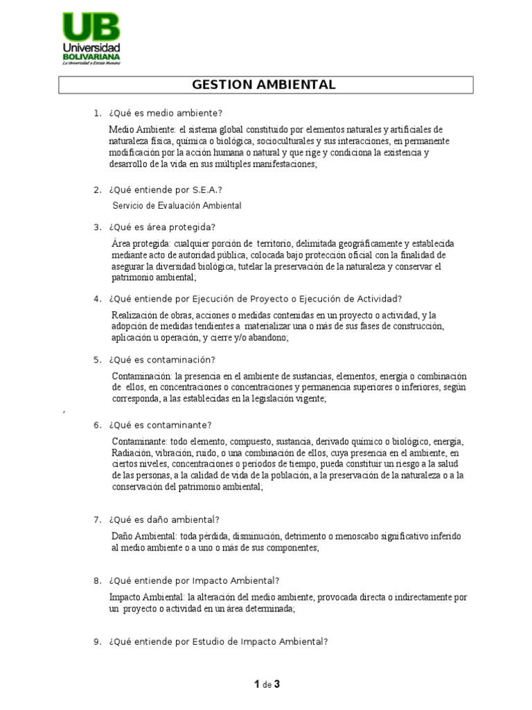Cuestionario sobre Gestión Ambiental | PDF | Evaluación de impacto ...