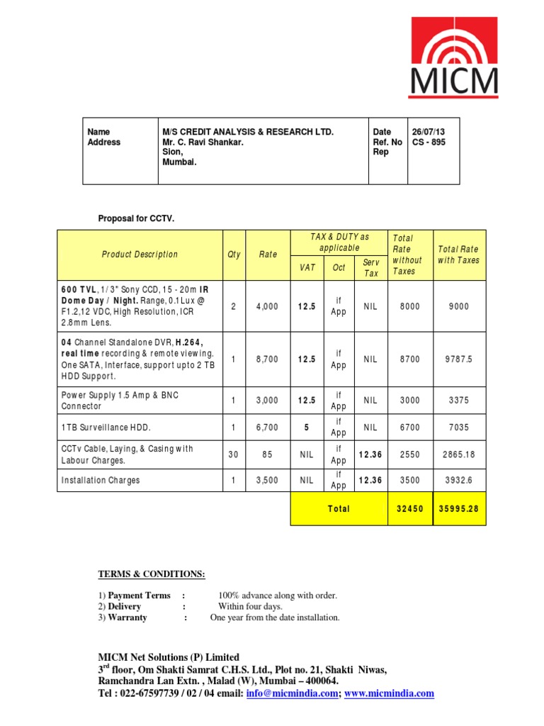CCTV Proposal and Pricing Details | PDF | Technology & Engineering