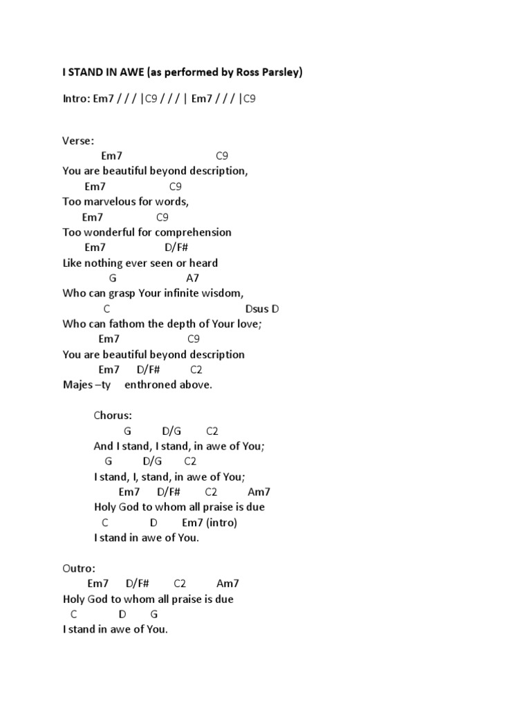 I STAND IN AWE Chord Progression Version by Ross Parsley PDF
