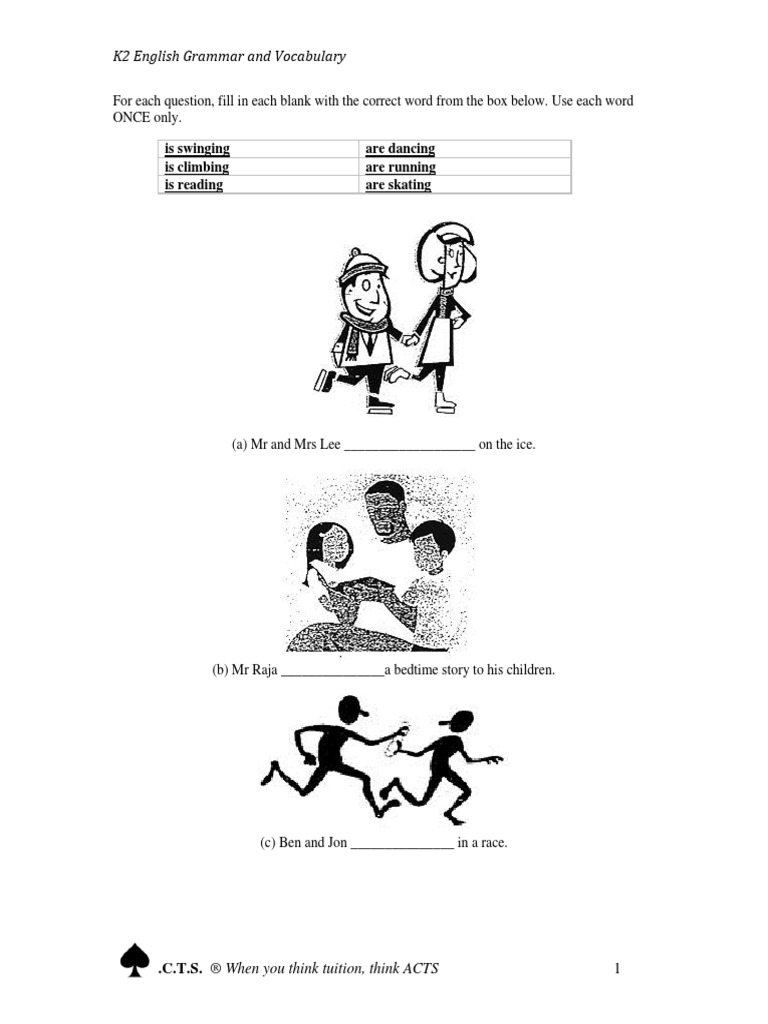 K2 English Grammar and Vocabulary Worksheet