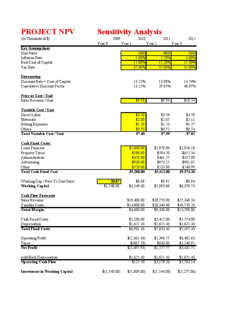 Project Npv Sensitivity Analysis Yield (Finance) Bonds (Finance)