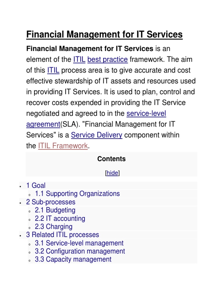 IT Financial Management in ITIL Framework | PDF | Business | Business ...