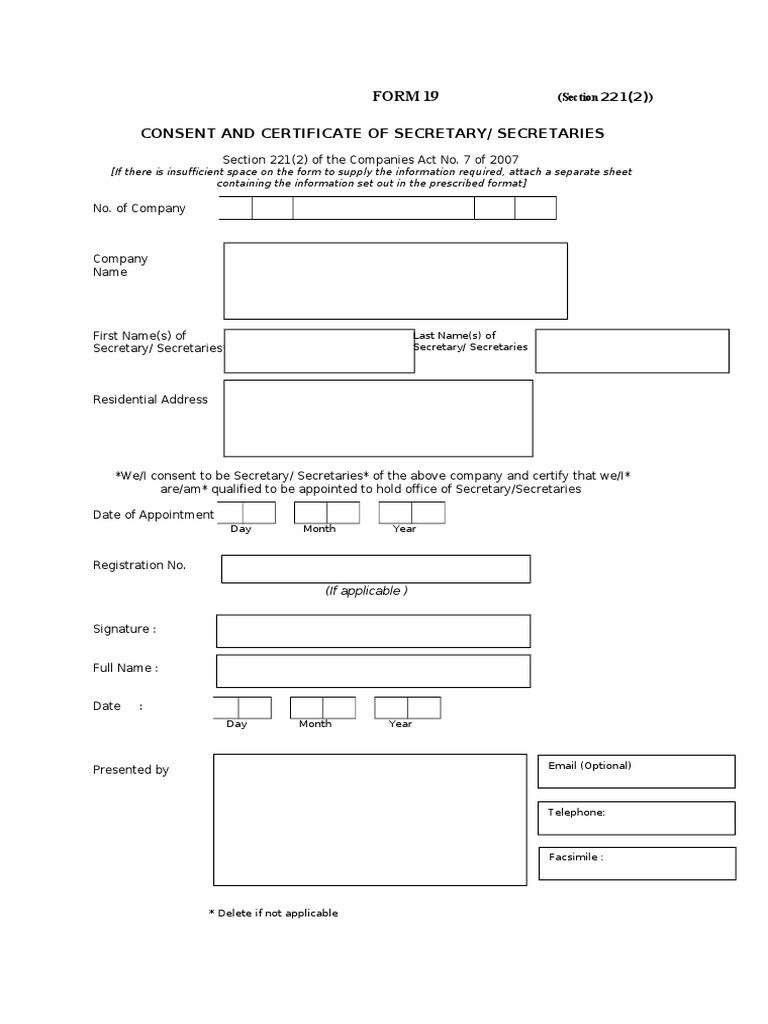 Consent Form for Company Secretary | PDF | Finance & Money Management