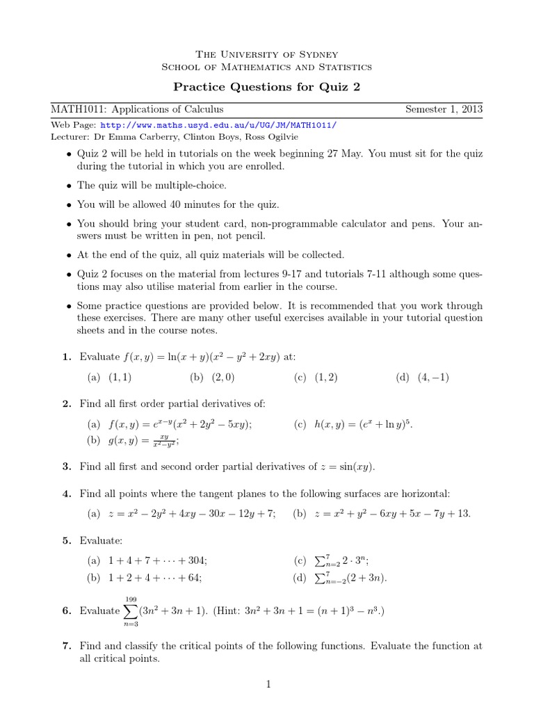 Practice Quiz 2 | Teaching Mathematics | Mathematical Analysis