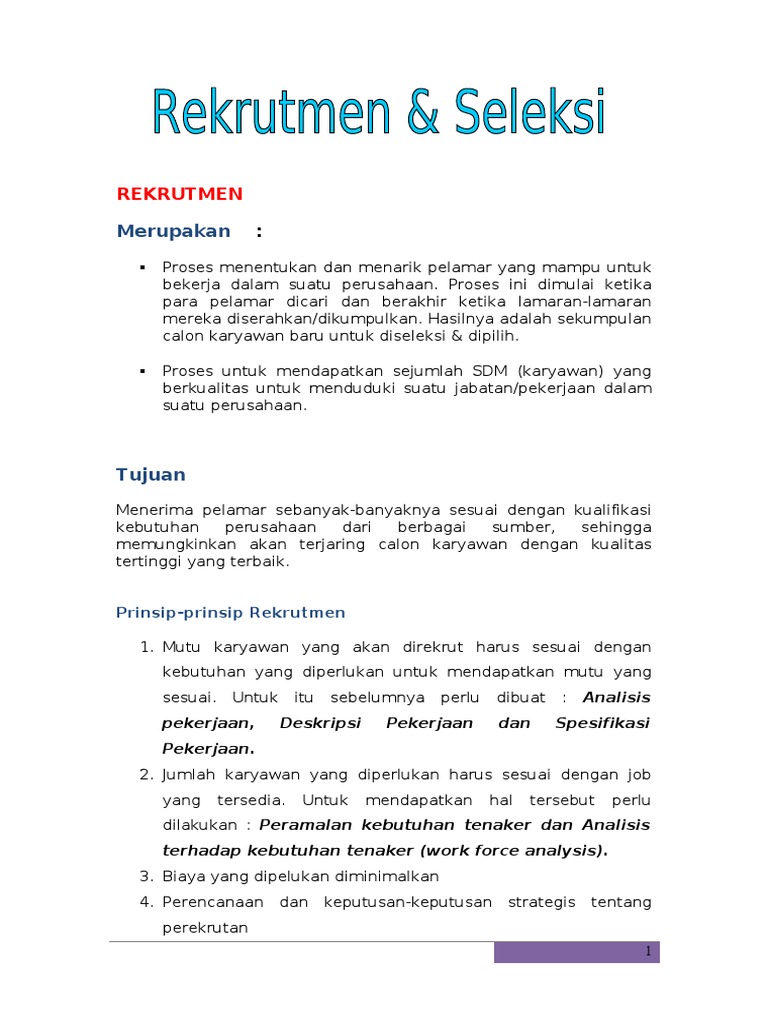Rekrutmen Seleksi Msdm Pdf