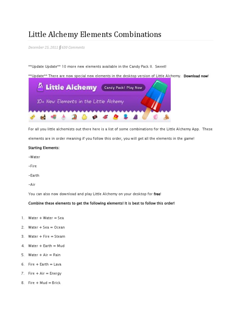 Little Alchemy 2 cheats, Full list of combinations, recipes, elements