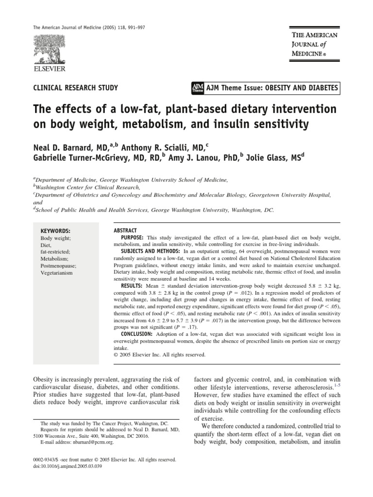 The Effects Of A Low Fat Plant Based Dietary Intervention On Body