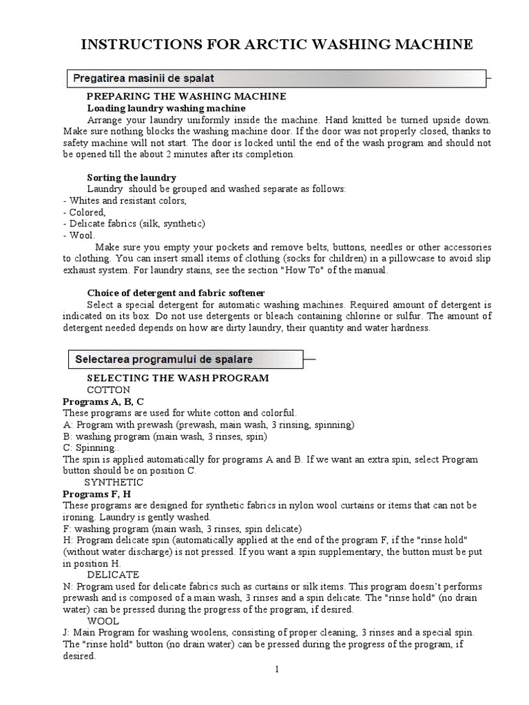 Arctic Washing Machine Guide | PDF | Washing Machine | Laundry