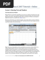 Microsoft Excel 2007 Tutorial-Online: Lesson 1: Entering Text and Numbers