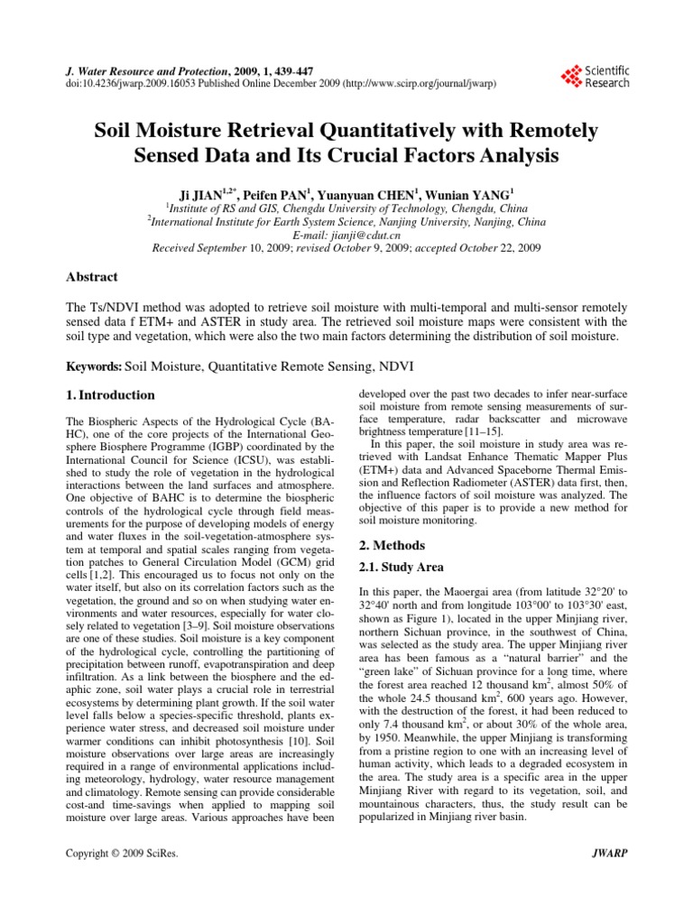 Soil Moisture Retrieval Quantitatively With Remotely Sensed Data and ...