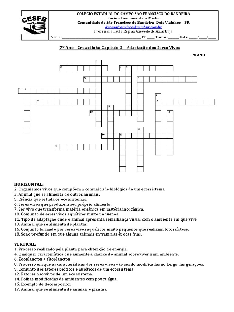 7º - Cap 2 - Cruzadinha | PDF