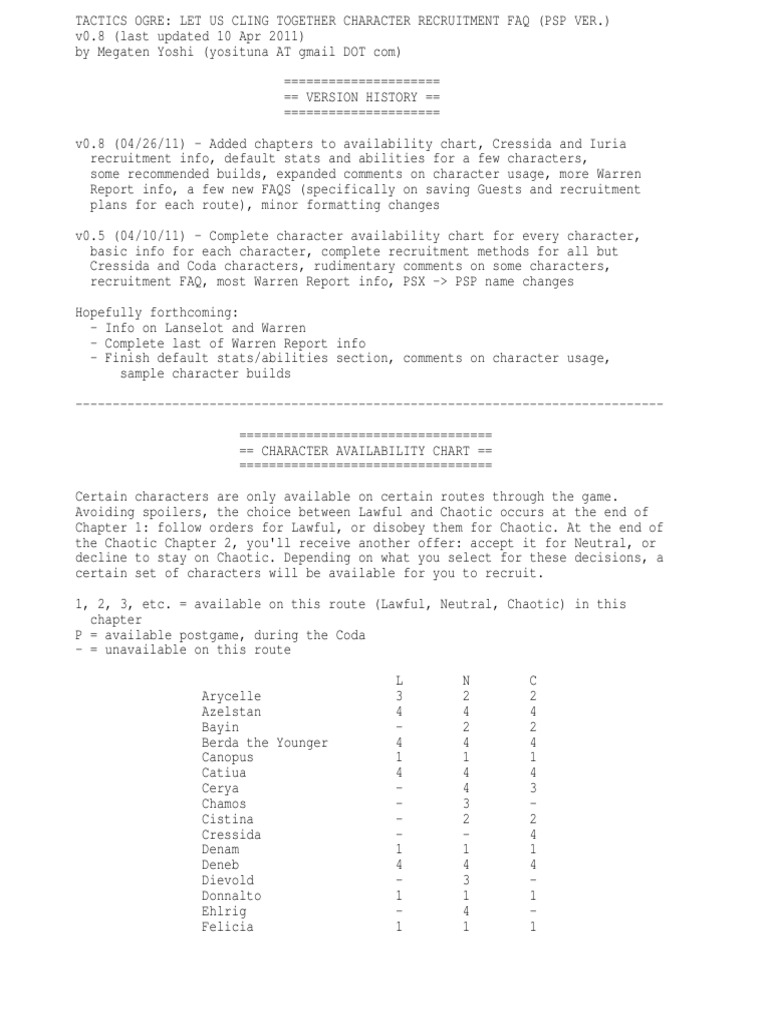 Tactics Ogre PSP Recruitment PDF Necromancy Magic (Paranormal)