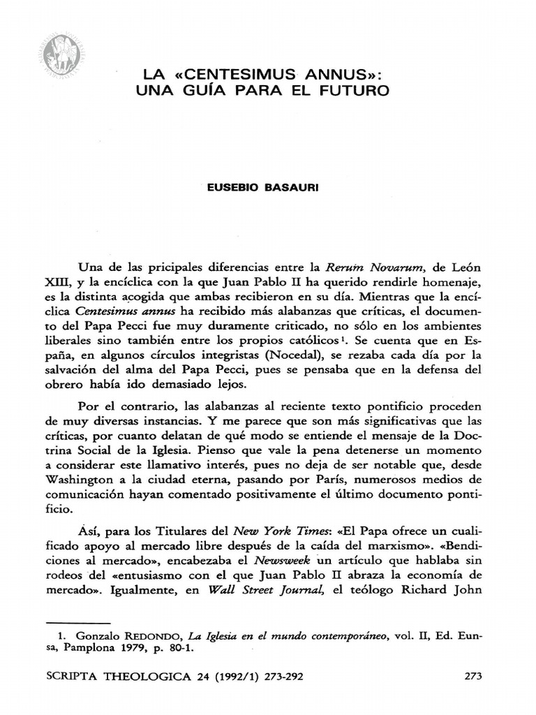 Enciclica Centesimus Annus De Juan Pablo Ii Texto Completo Pdf