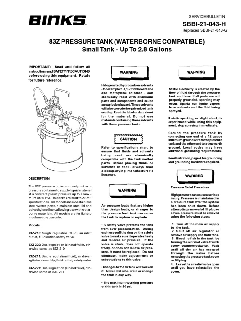 Binks 83z 221 Pressure Tank Flammability Valve