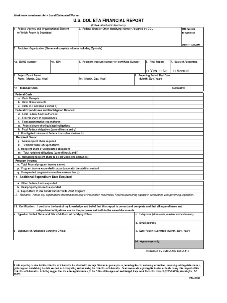DOL ETA Financial Report for Dislocated Workers | PDF | Office Of ...