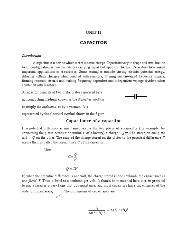 Unit-Ii Capacitor: Capacitance of A Capacitor | PDF | Dielectric ...