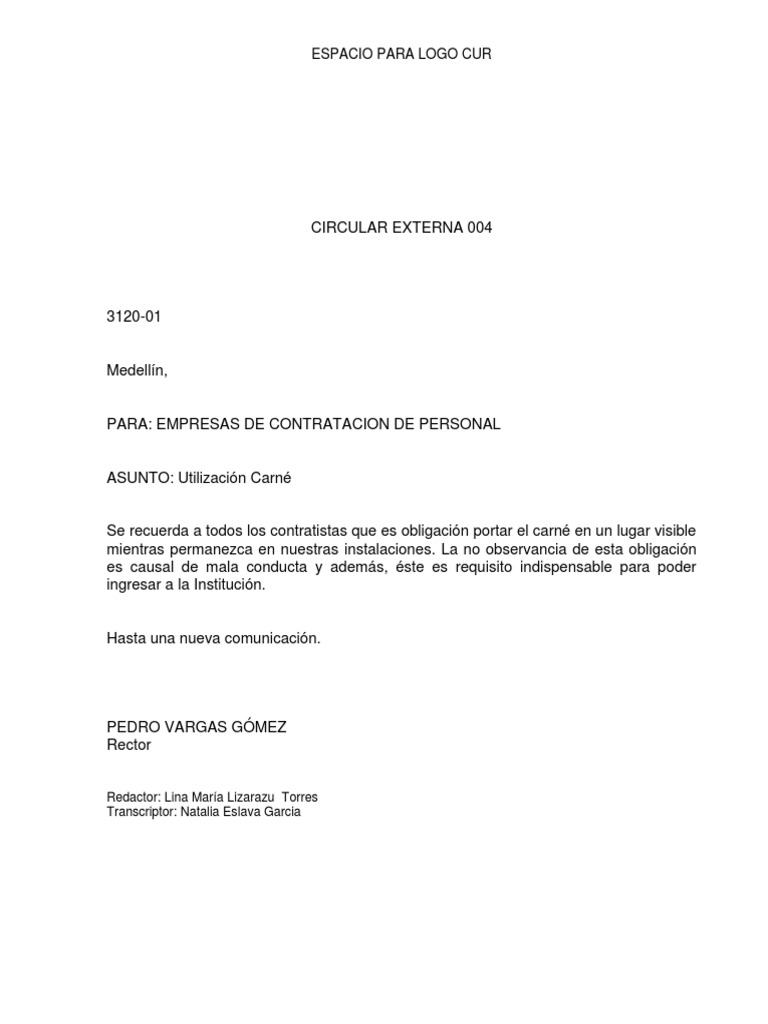 Ejemplo Elaboracion Circulares Externas | PDF