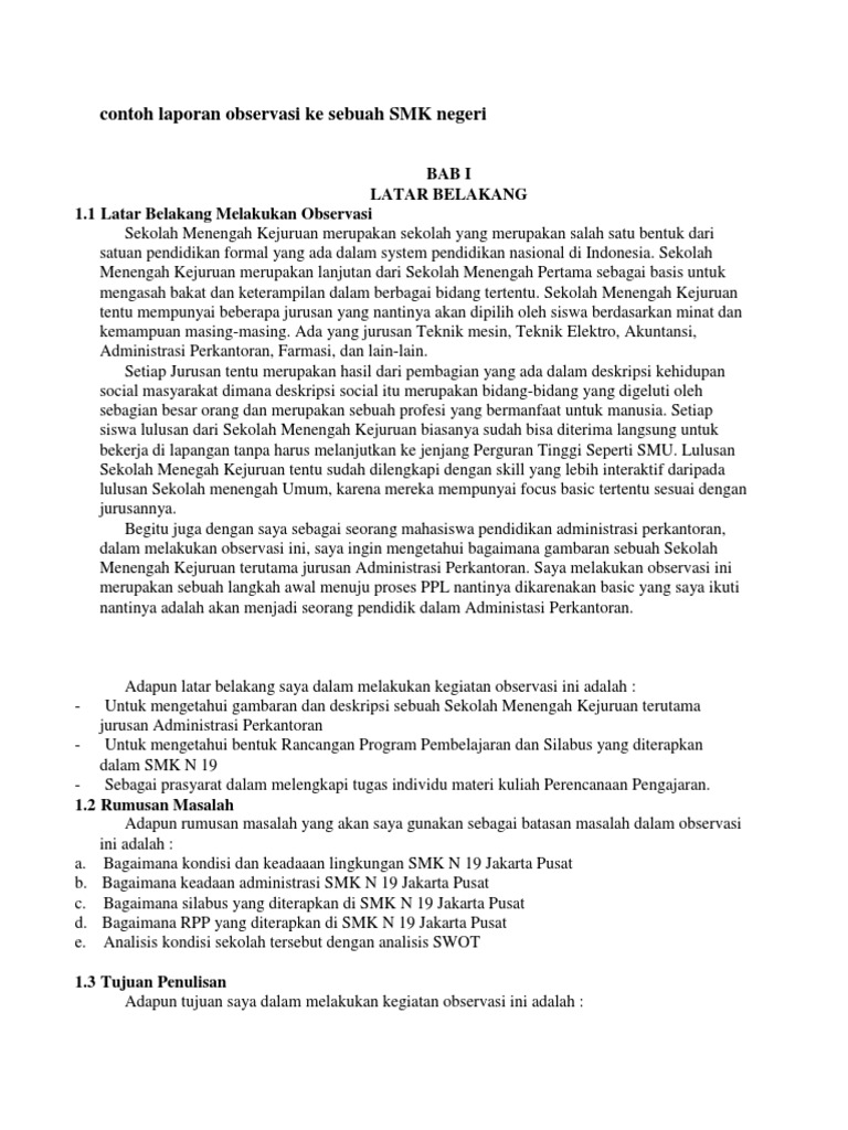 Contoh Teks Laporan Hasil Observasi Tentang Pendidikan