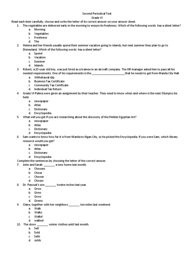 Grade VI Second Periodical Test Guide | PDF | Language Arts & Discipline
