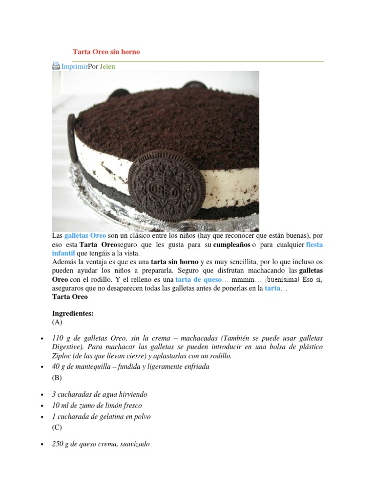 Tarta Oreo Sin Horno | PDF | Crema | Tarta de queso