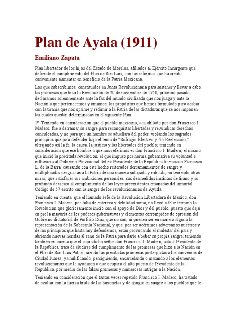 Zapata 1911 Plan de Ayala México República