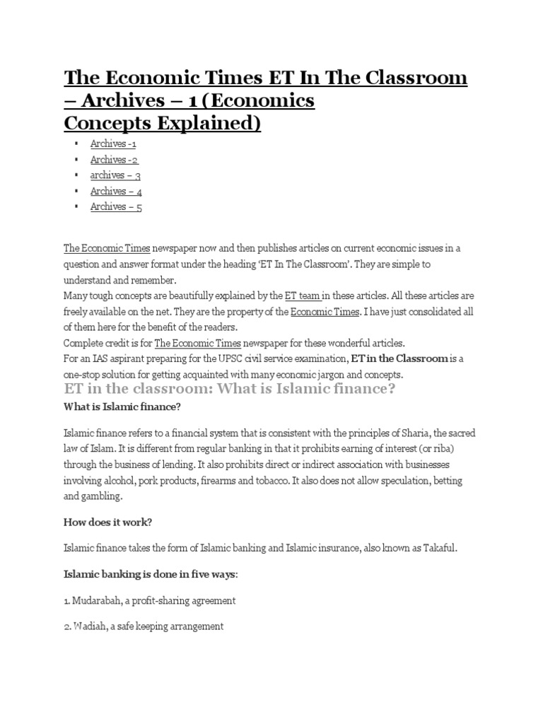 The Economic Times ET in The Classroom - Archives - 1 (Economics ...