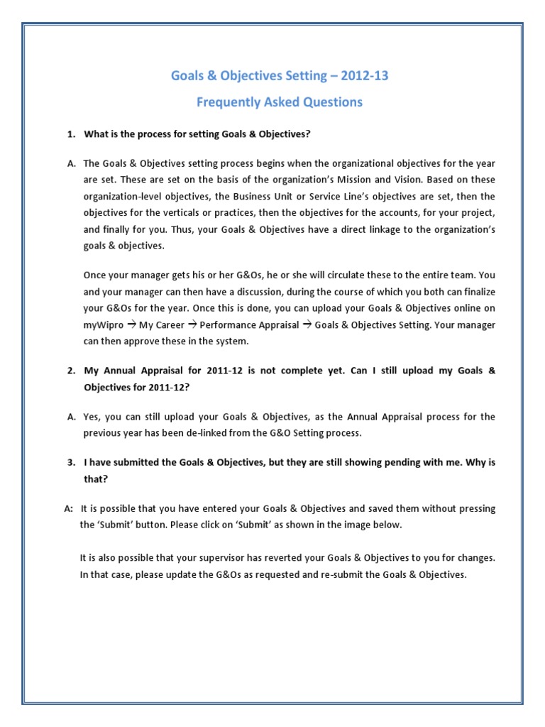 A Guide to Setting Goals & Objectives Frequently Asked Questions About