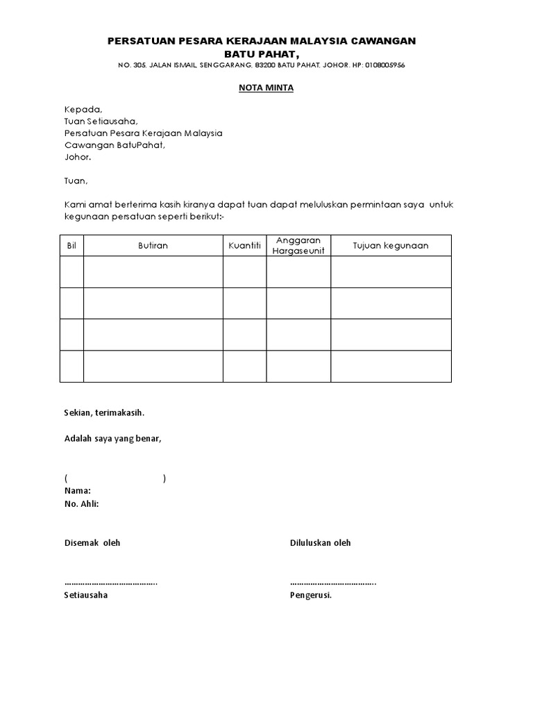 Nota Minta Pdf