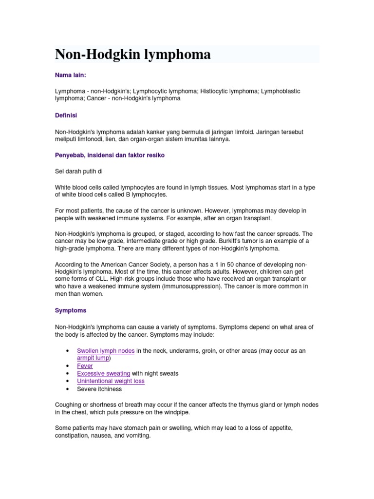 Non Hodgkin Lymphoma | PDF | Lymphoma | Lymphatic System