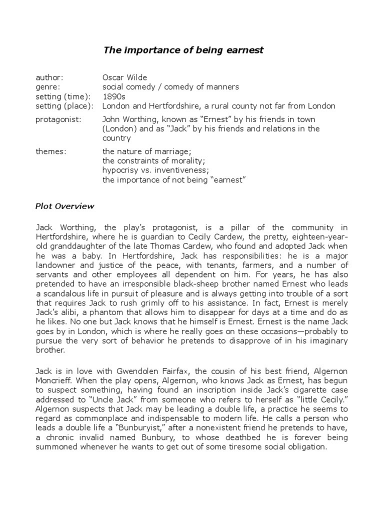Earnest Worthing Quotes The Importance Of Being Earnest Worksheets