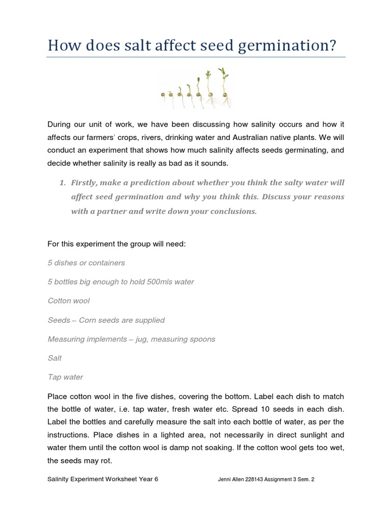 How Does Salt Affect Seed Germination Worksheet Assignment 3 PDF