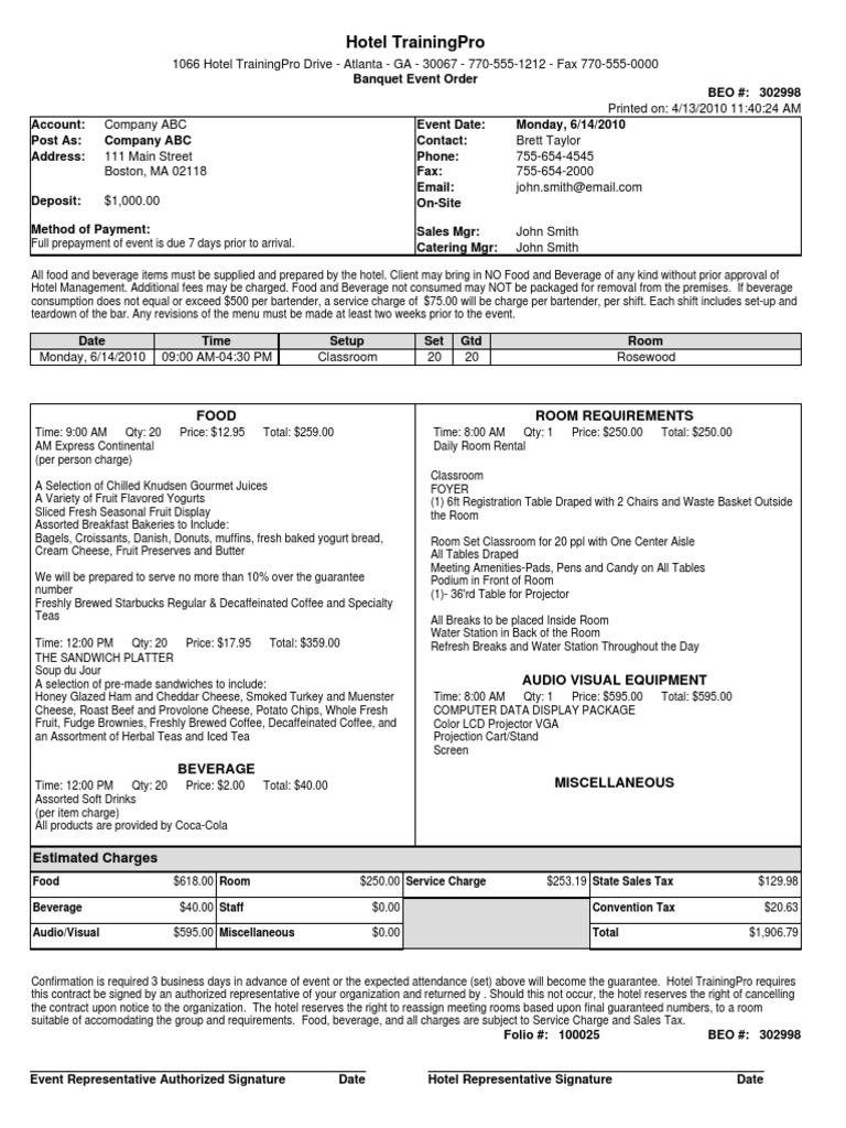 Banquet Event Order Overview | PDF | Cuisine | Cooking