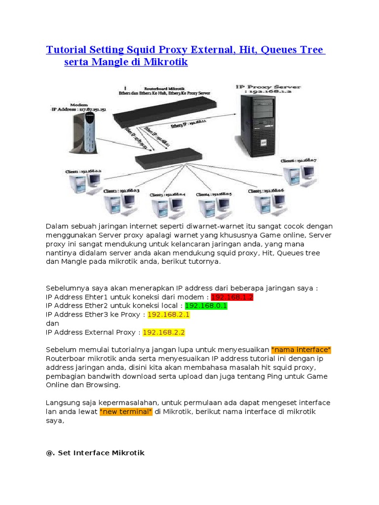 Tutorial Setting Mikrotik Squid Proxy External Cyber Cow | PDF