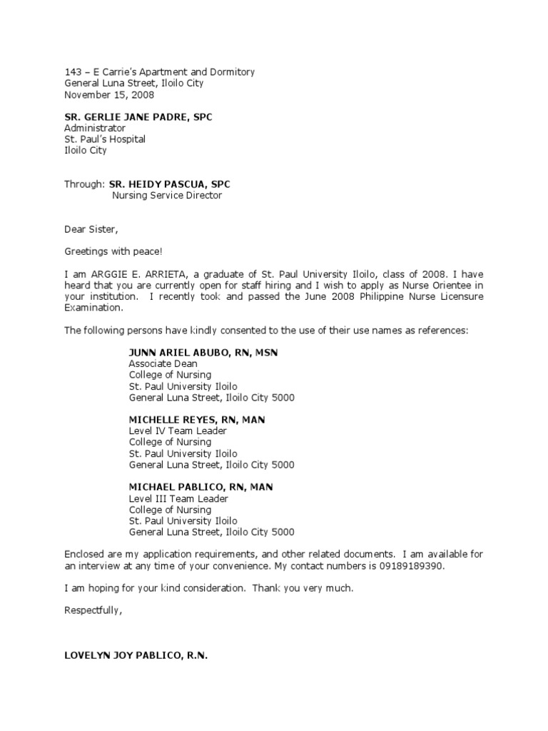 Application Letter | PDF | Nursing | Health Care
