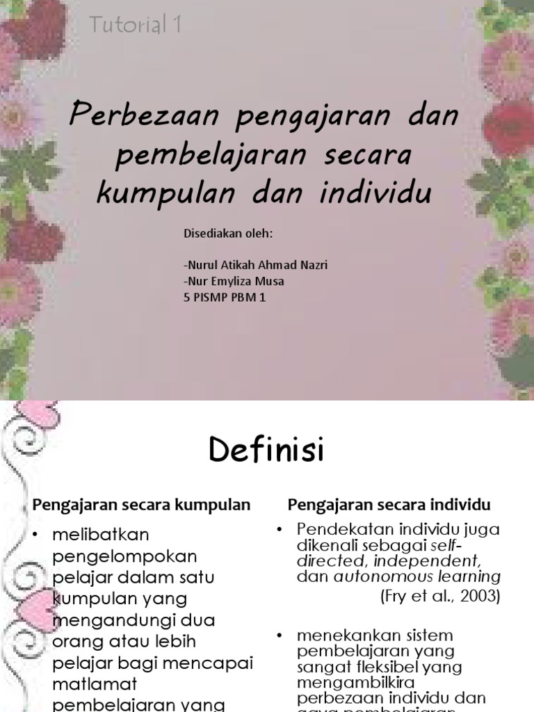 Perbezaan Pengajaran Dan Pembelajaran Secara Individu Dan Kumpulan Pdf