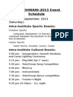 PRATIDHWANI-2013 Event Schedule: Date: 28 September, 2013 (Saturday)