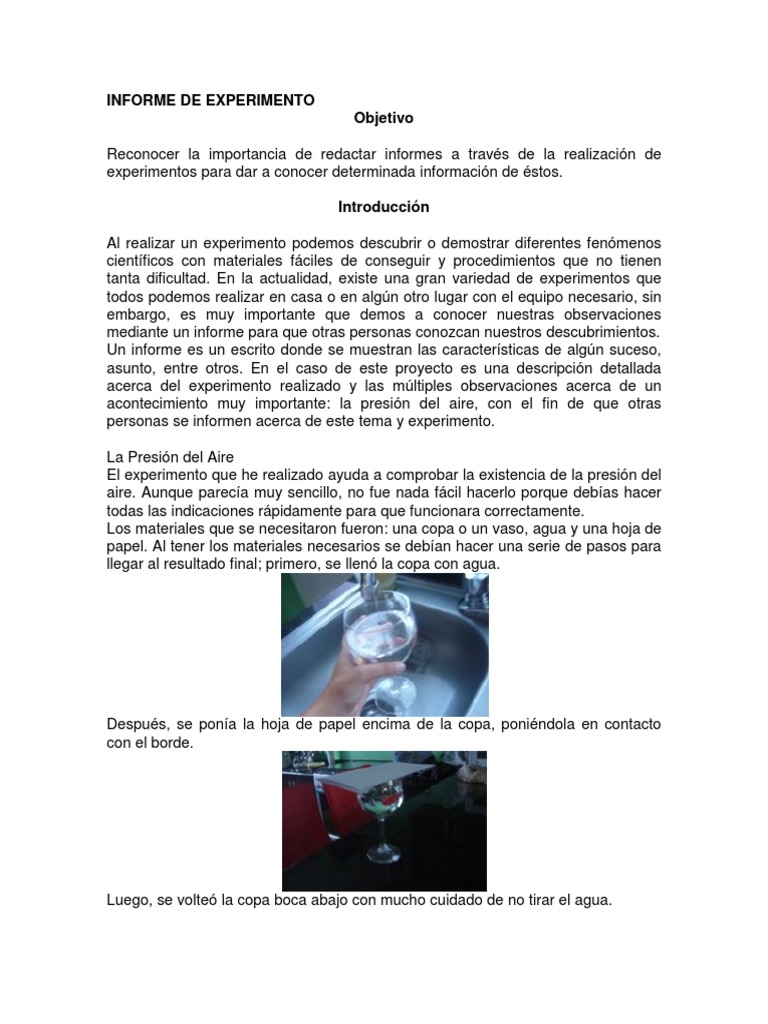 Informe de Experimento Presión Presión atmosférica