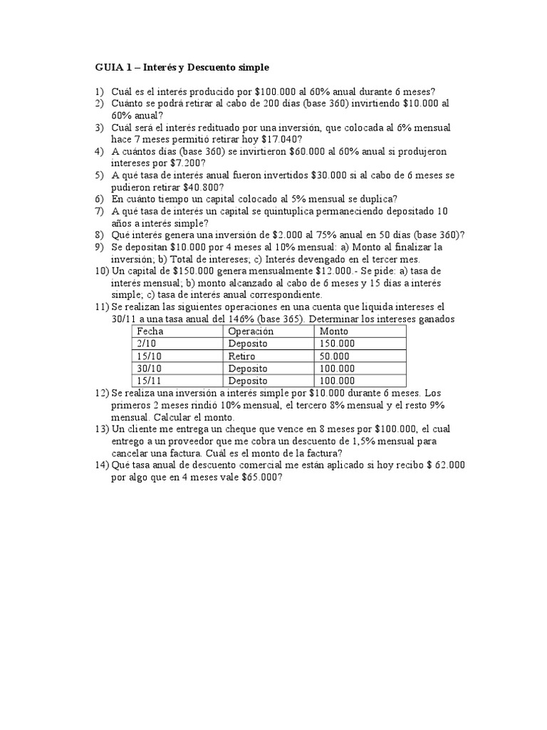 Guia de Ejercicios 2012 Parte 1interes | PDF | Negocios | Finanzas y dinero