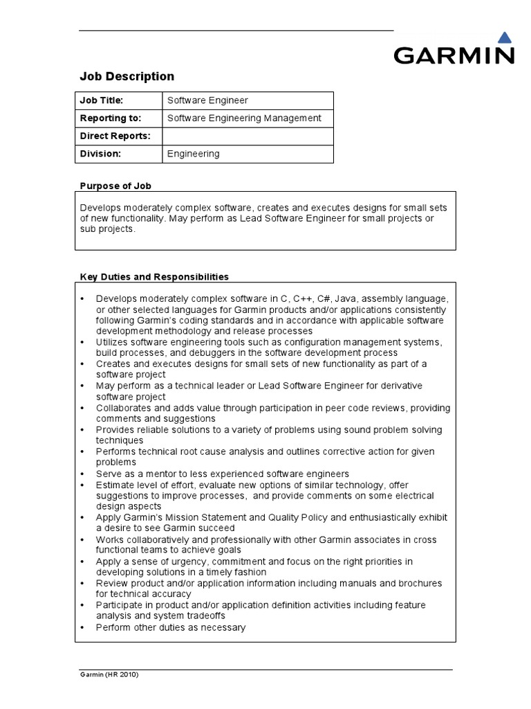 Job DescriptionSoftware Engineer PDF