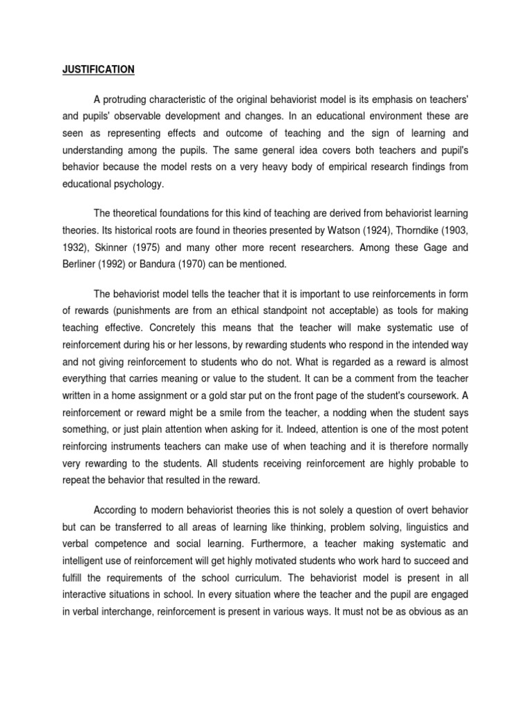 Justification Pdf Behaviorism Behaviour Therapy