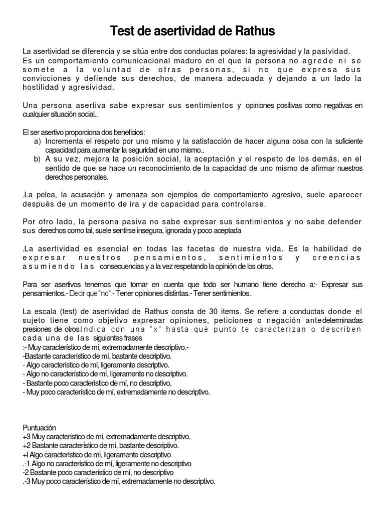Test de Asertividad de Rathus | PDF | Sicología | Science