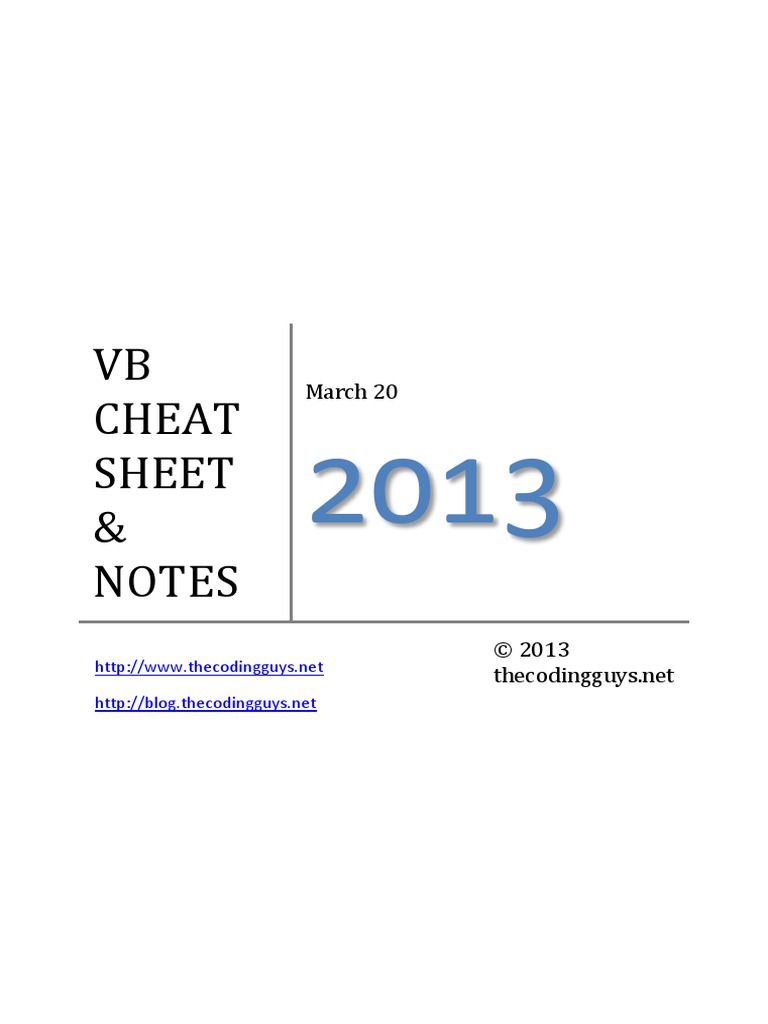 Visual Basic Cheat Sheet | PDF | Visual Basic .Net | Parameter ...