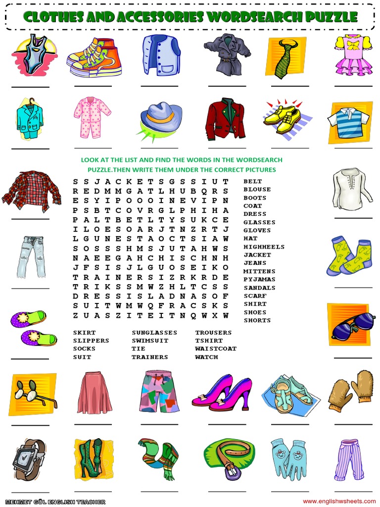 Clothes and Accessories Word Search | PDF