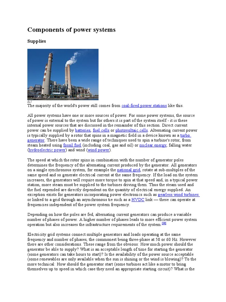 Components of Power Systems Electric Power System Power Electronics