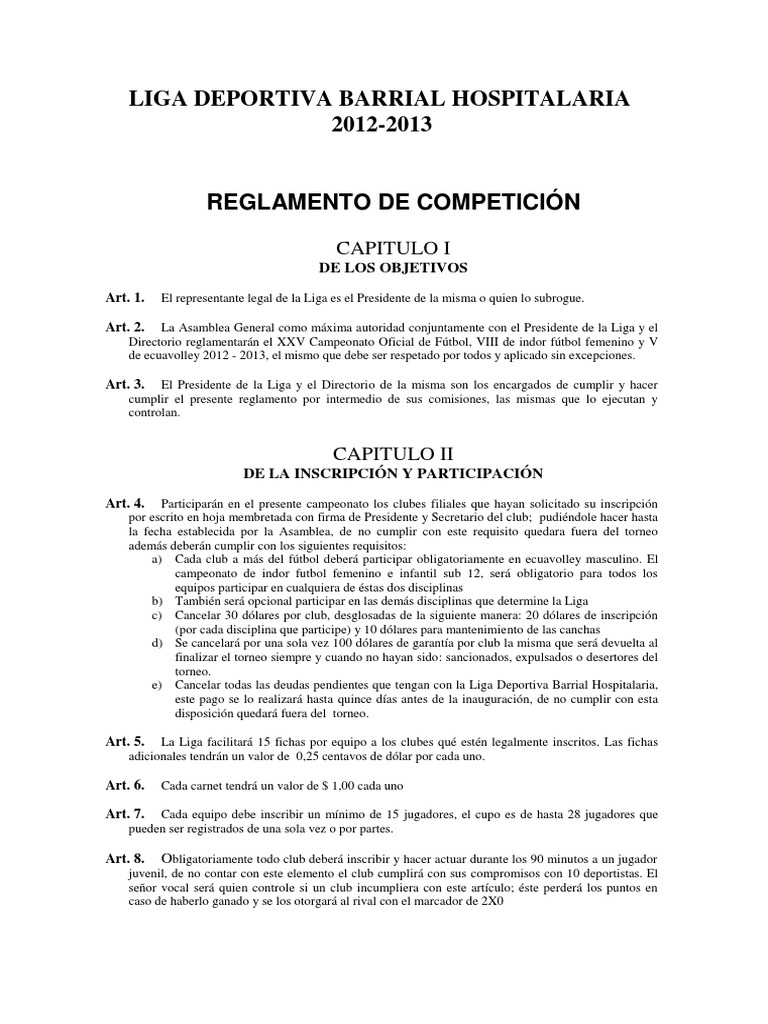 Reglamento Interno de La Liga Deportiva Hospitalaria1 | PDF | Árbitro |  Asociación de Futbol