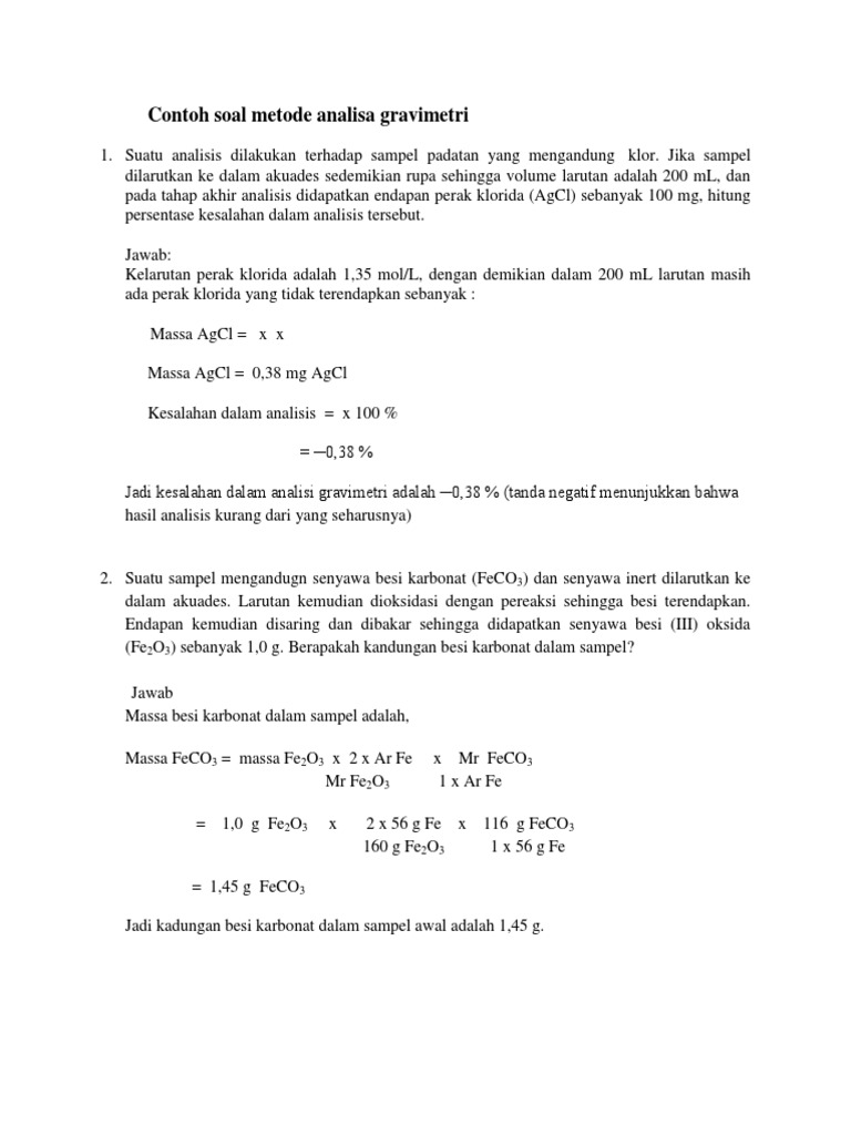 Contoh Soal Metode Analisa Gravimetri Docx