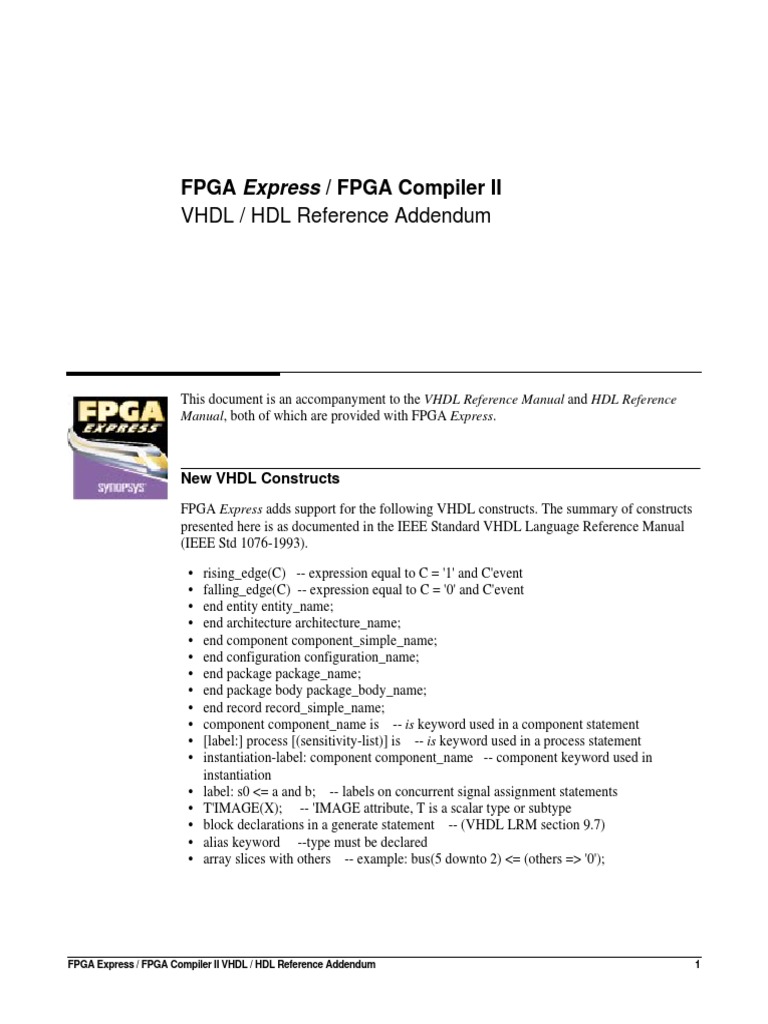 Express: Fpga / FPGA Compiler II | PDF | Vhdl | Hardware Description ...